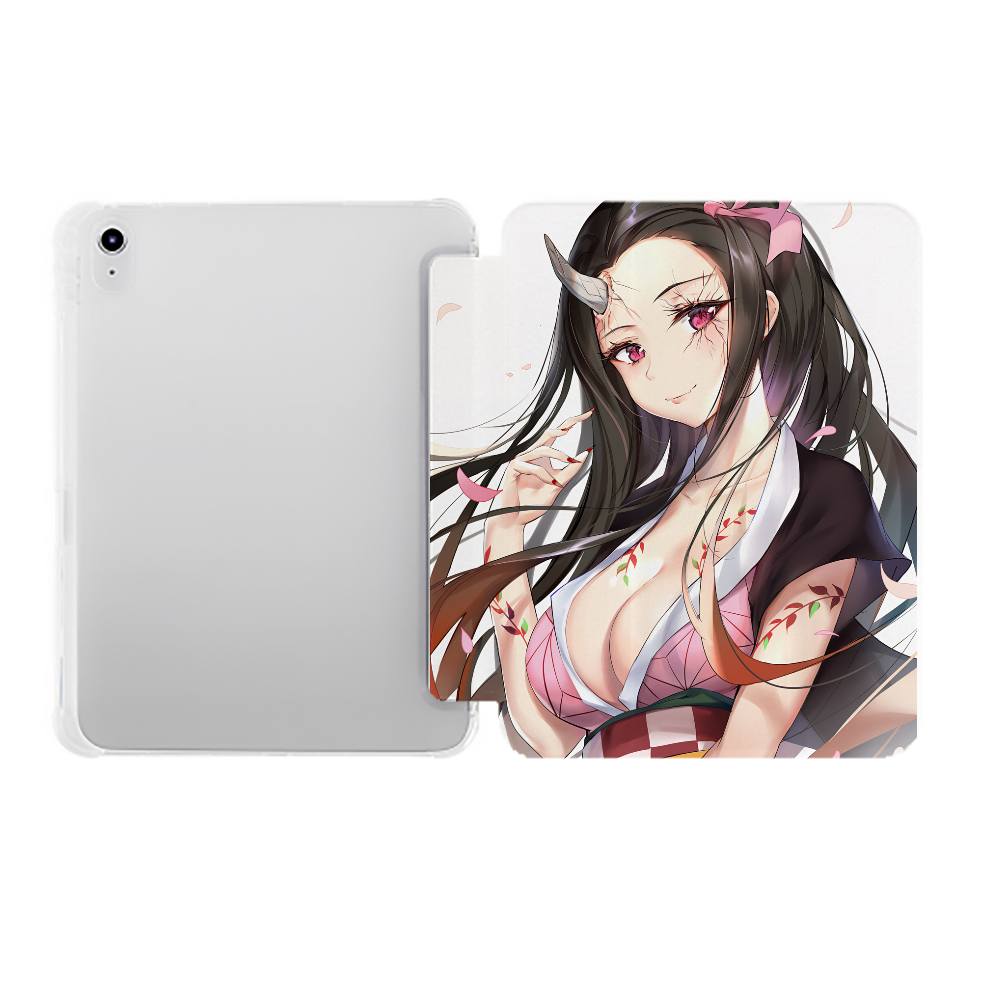 （画像用） 鬼滅の刃（きめつのやいば）竈門 禰󠄀豆子／かまど ねずこ Kamado Nezuko IPad ケース ペン収納付き 三つ折りスタンド PUレザー×シリコン 対応機種9.5/10.5/10.9インチ
